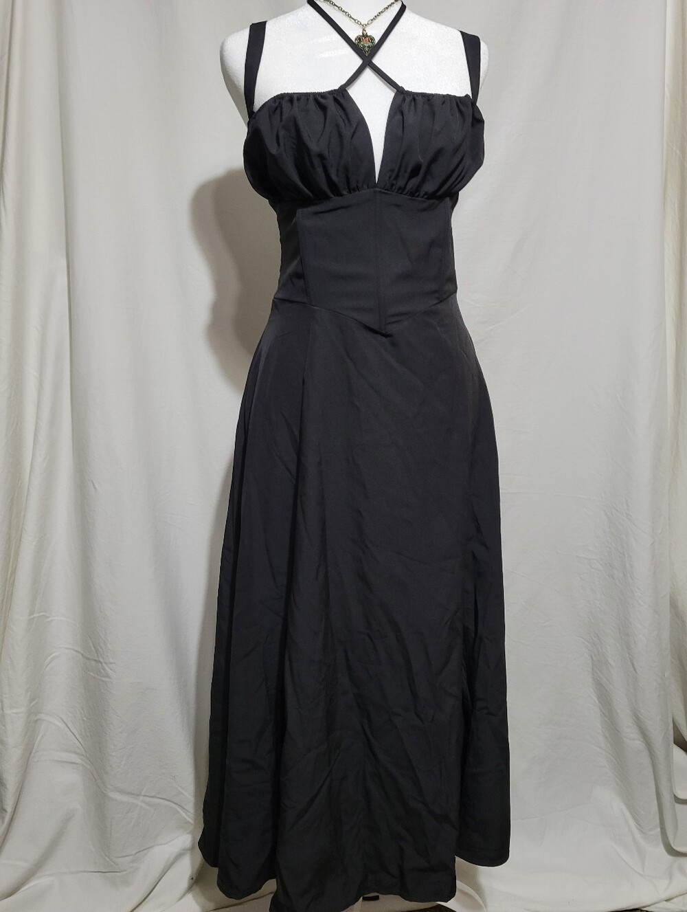 Marthea Black Goth Milkmaid Corset Maxi Dress Whimsigoth
